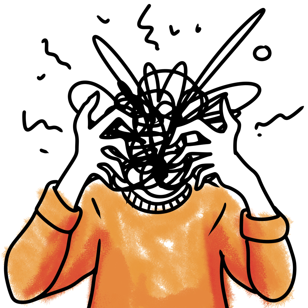 Illustration d'une personne avec un gribouillage sur la tête